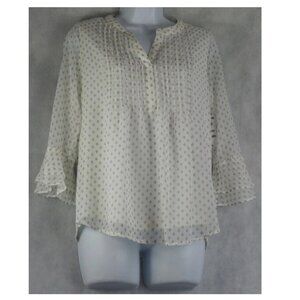 Charter Club Women's Petite 3/4-Sleeve Printed Pintuck Top, Cloud Ivory, PS